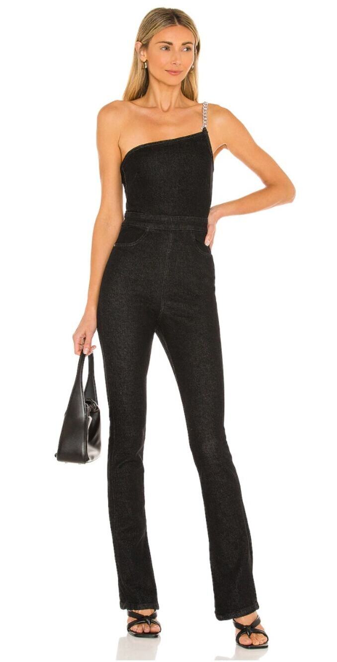 NEW WeWoreWhat Asymmetrical Chain Strap Denim Overall 2